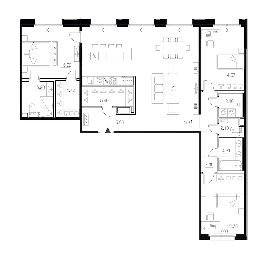 3-комнатная квартира 136.45 м², 2/9 эт., ЖК «LEGENDA Малоохтинский 68»